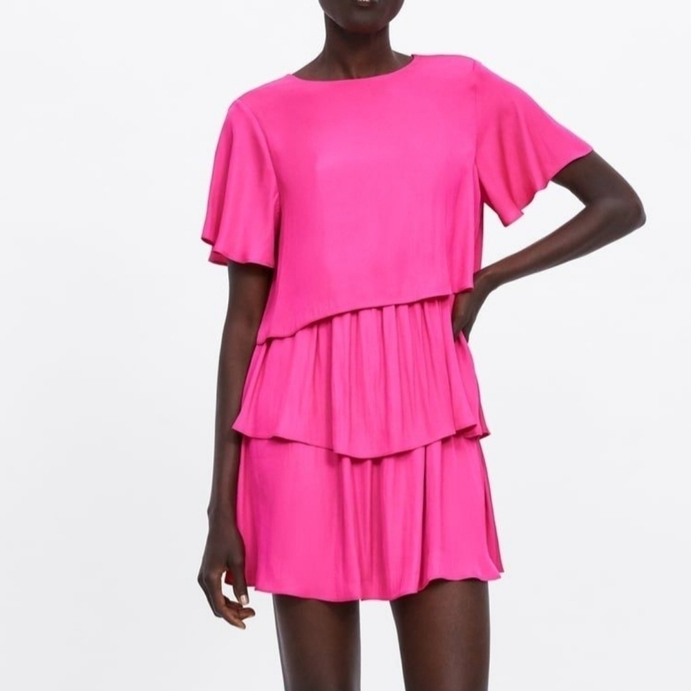 Zara Hot Pink Tiered Short Dress - Picture 8 of 8